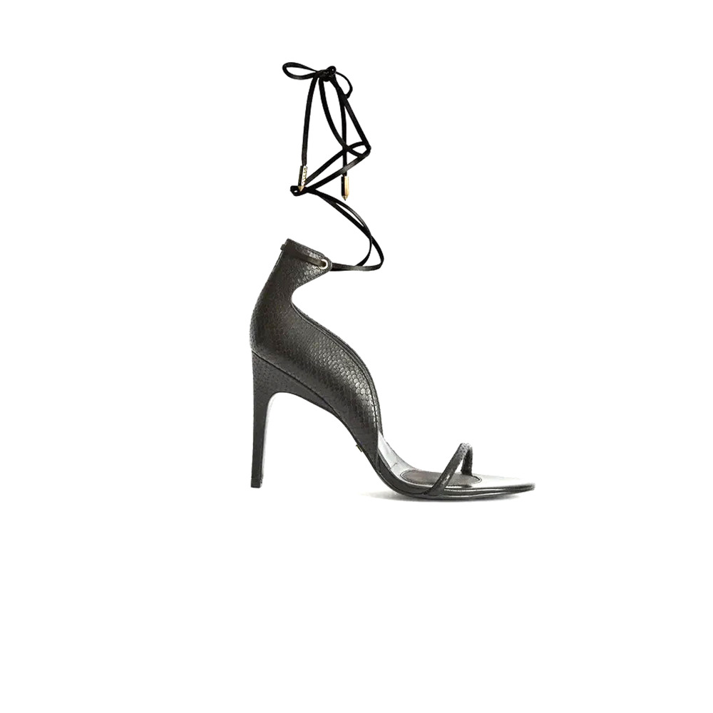 NWOB Reiss Coco Black Leather Strappy Wrap Sandal Open Toe Slim Heel Snake 39
